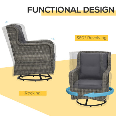 Patio Bistro Set, Porch Furniture with 360° Rotation & Rocking Function, 28.25"x30.75"x36.25"