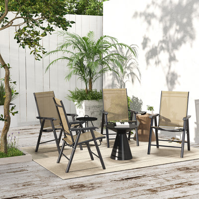 Set of 4 Outdoor Folding Chairs, Stackable Patio Dining Chairs with Armrests, Metal Frame