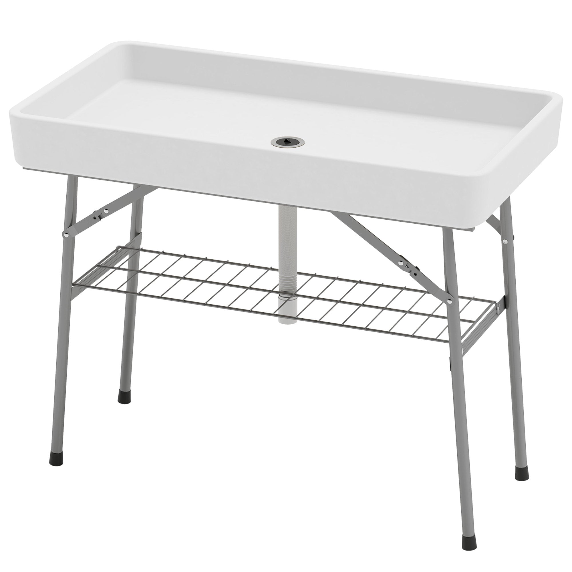 3.4ft Folding Ice Cooler Table with Drain, Fill and Chill Table Outdoor Table Cooler with Storage Shelf, Drink Cooler for Parties Picnic BBQ Camping Wedding
