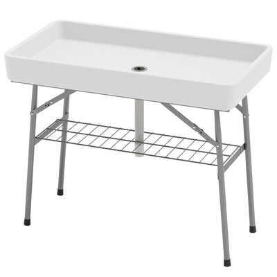 3.4ft Folding Ice Cooler Table with Drain, Fill and Chill Table Outdoor Table Cooler with Storage Shelf, Drink Cooler for Parties Picnic BBQ Camping Wedding
