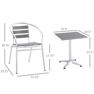 3-Piece Outdoor Patio Bistro Table Set with Aluminum Frame, Woodgrain-Style Tabletop & Draining Slat Design