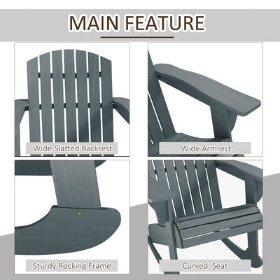 Wood Adirondack Outdoor Lounge Rocking Chair Fire Pit Seating with Slatted Wooden Design, Fanned Back, Gray