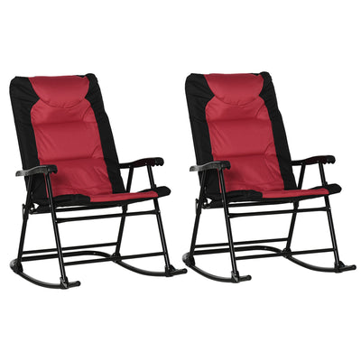 2 Piece Outdoor Patio Furniture Set with 2 Folding Padded Rocking Chairs, Bistro Style for Porch, Camping, Balcony