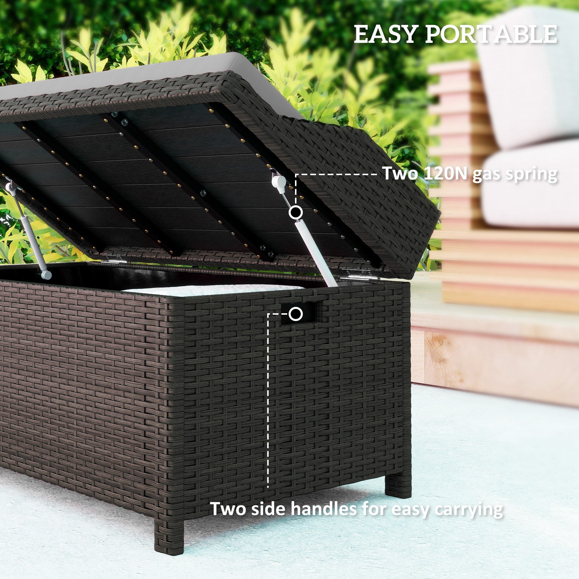 Outdoor Wicker Storage Bench with Storage & Cushion