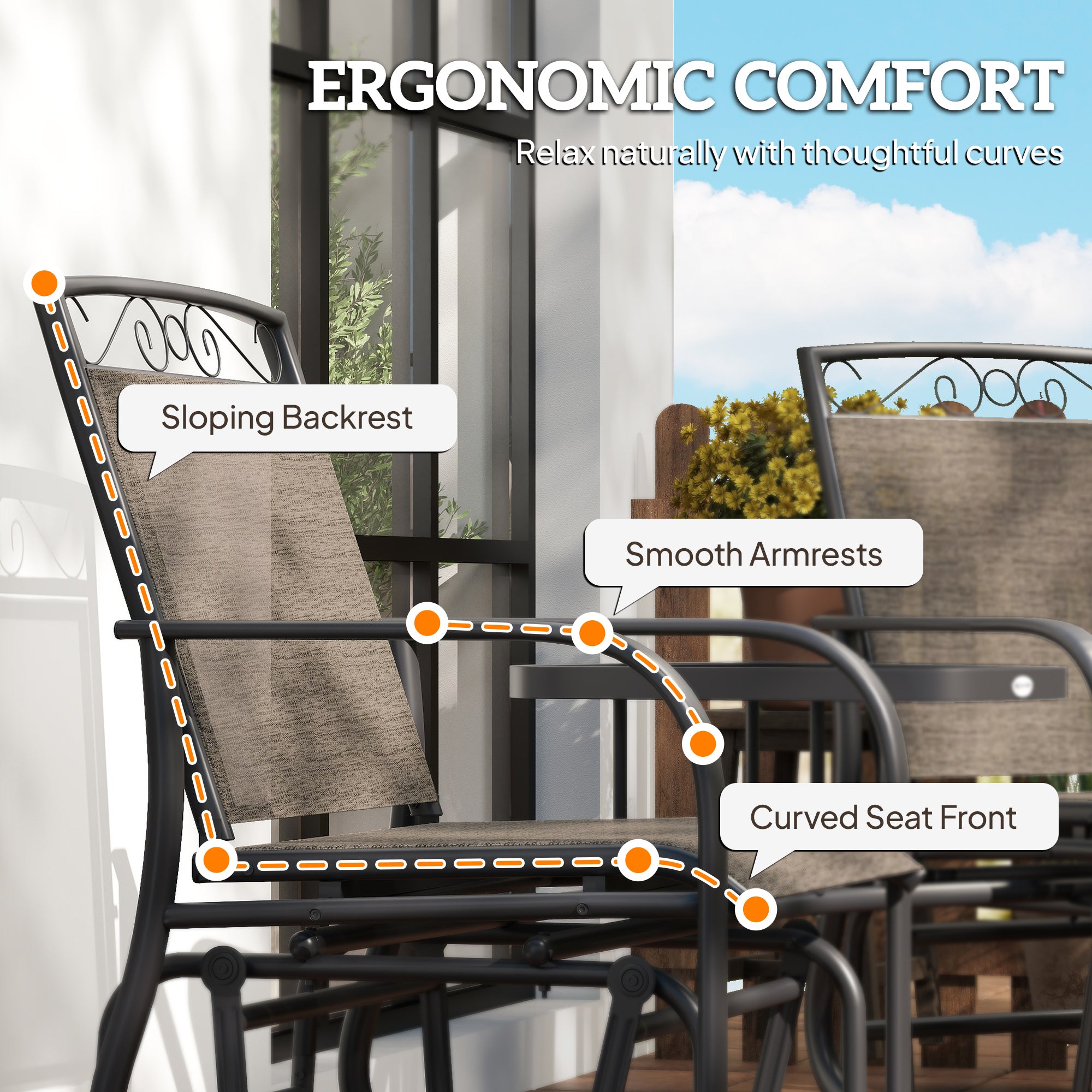 Outdoor Glider Chairs with Coffee Table, Patio 2-Seat Rocking Chair Swing with Breathable Sling for Backyard, Garden and Porch