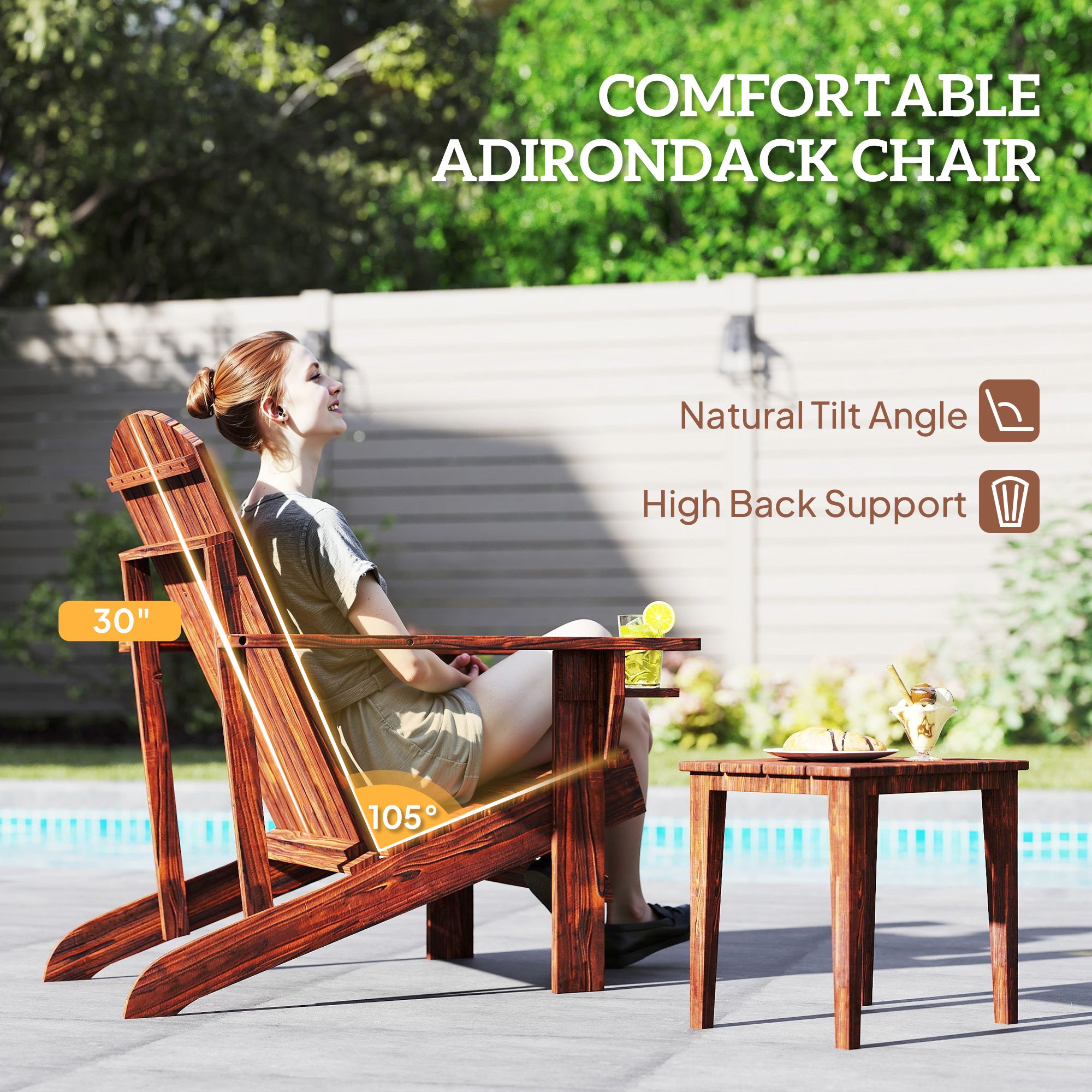 Oversized Adirondack Chair, Outdoor Fire Pit and Porch Seating, Classic Log Lounge w/ Built-in Cupholder