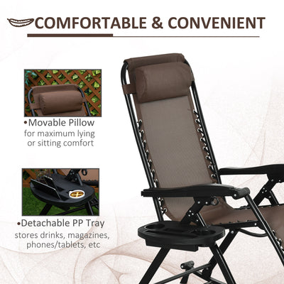 Outdoor Rocking Chairs, Foldable Reclining Zero Gravity Lounge Rocker with Pillow, Cup & Phone Holder, Combo Design with Folding Legs, Brown