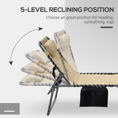 Folding Chaise Tanning Lounge Chair w/ 5-level Reclining Back, Reading Hole, Side Pocket, Headrest