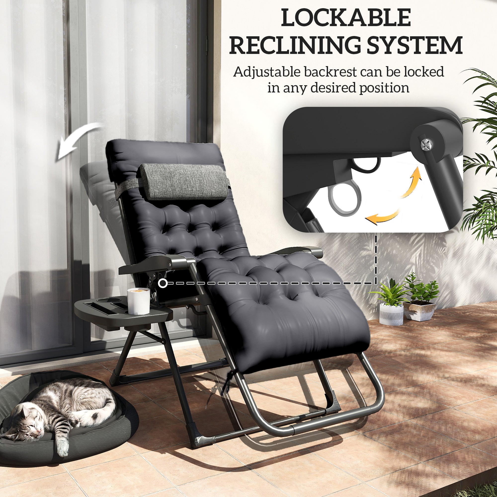 Padded Zero Gravity Chair, Folding Recliner Chair with Cup Holder Cushion