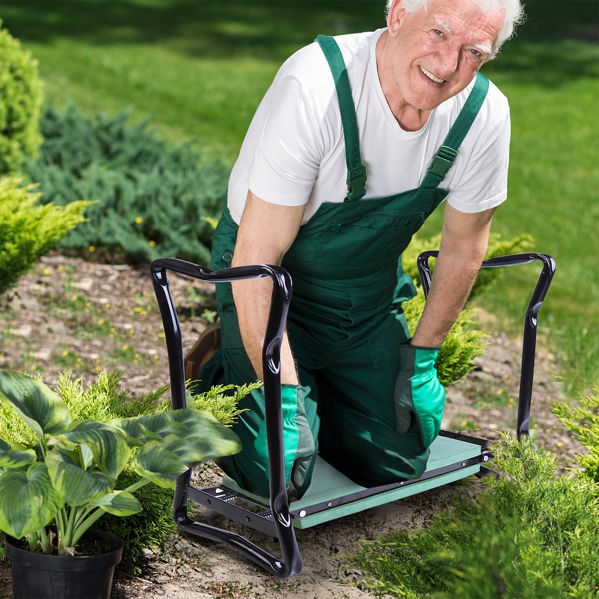 Padded Garden Kneeler and Seat Bench, Padded Foldable Garden Stool, Green