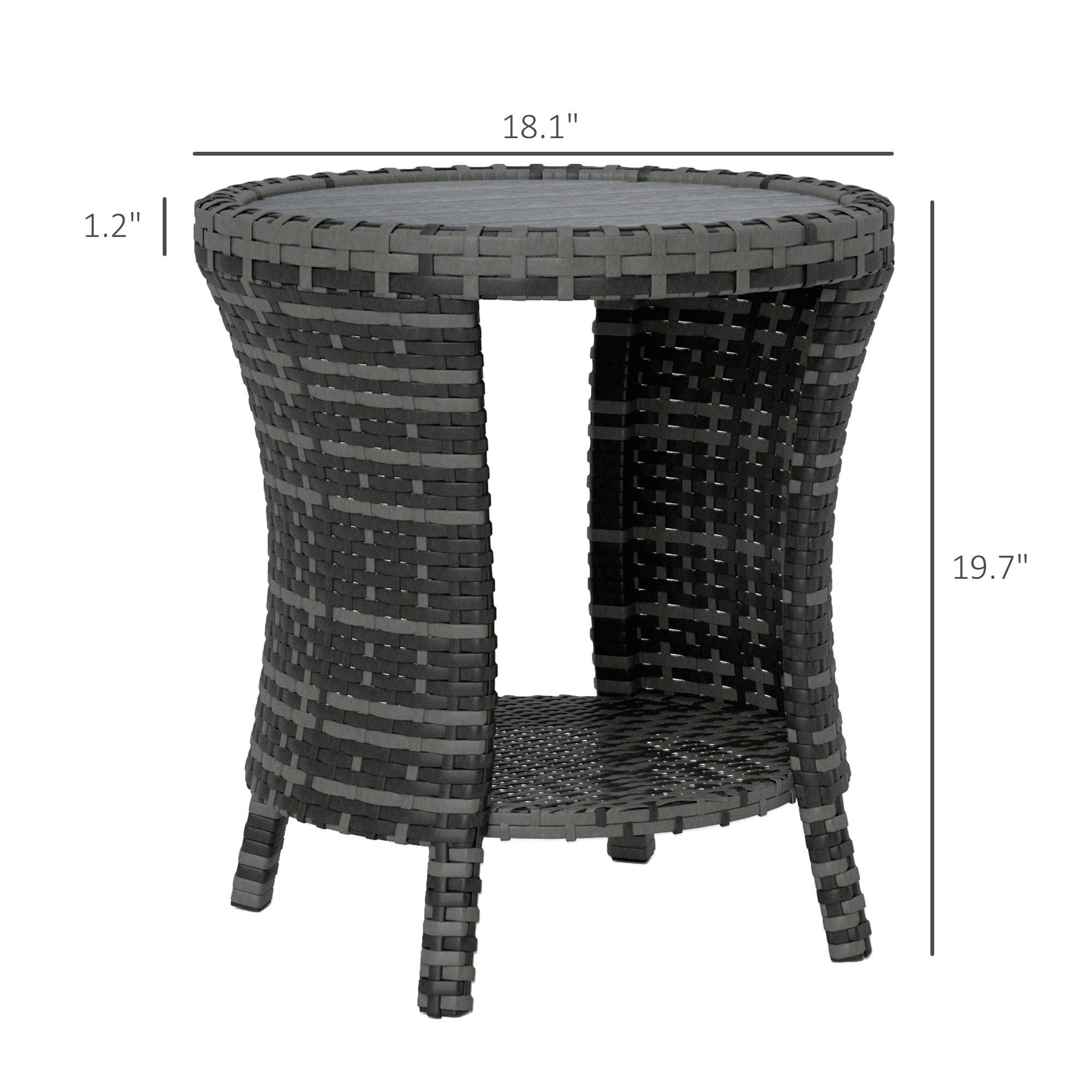 18" Wicker Outdoor Coffee Table, PE Rattan Patio Side Table with 2-Tier Storage, Composite Wood Top