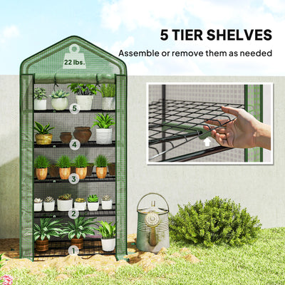 5 Tier Mini Greenhouse, Small Portable Greenhouse with PE Cover, Roll-Up Zippered Door, 76" x 35.4" x 19.3", Green