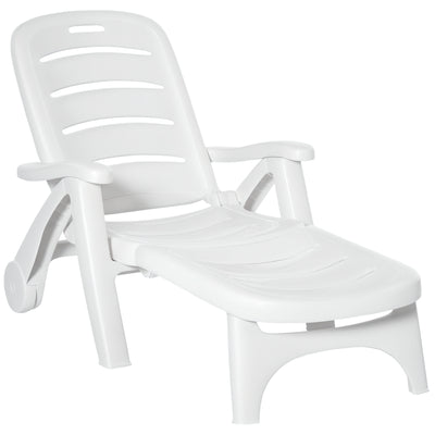 Outdoor Chaise Lounge Chair on Wheels, Waterproof, Quick Assembly, Folding, 5 Level Adjustable Backrest for Pool, White
