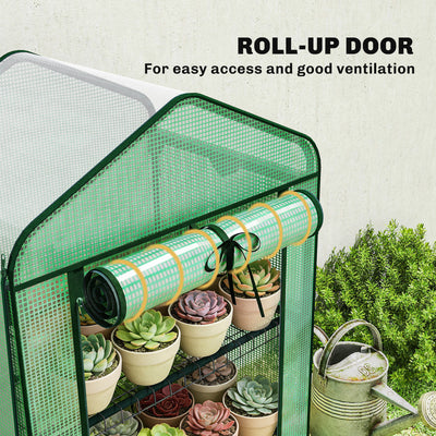 Mini Greenhouse with Screen Roof, Portable Small Greenhouse with Roll-Up Zipper Door, 27.6" x 19.7" x 50"