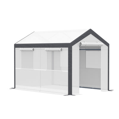 10' x 7' x 7' Greenhouse, Walk-in Outdoor Tunnel Green House with PE Cover, Steel Frame, 2 Roll-Up Zipper Doors & 4 Windows for Flowers, Vegetables, Tropical Plants, White