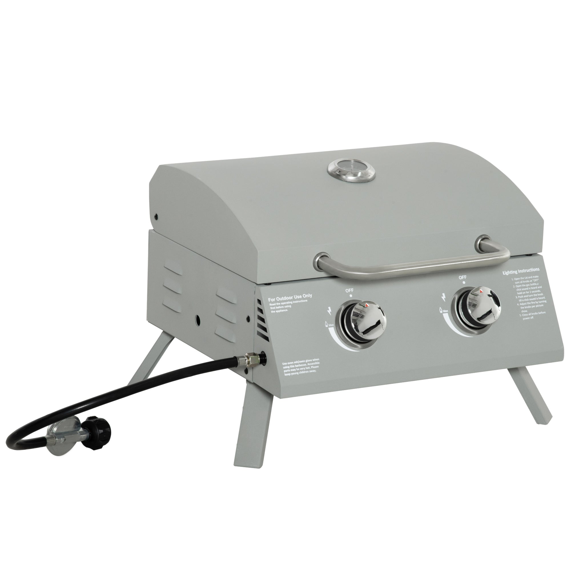 21.75" Charcoal BBQ, Portable Grill with 2 Burners, Heat-Resistant Handle, Folding Legs, Removable Ashtray, Thermometer, Carbon Steel, for Outdoor Cooking, Camping
