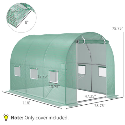 9.8' x 6.6' x 6.6' Plastic Greenhouse Cover Replacement, Heavy Duty Waterproof Tarp for Hoop House, Sheeting with 6 Windows, Door & Reinforcement Grid