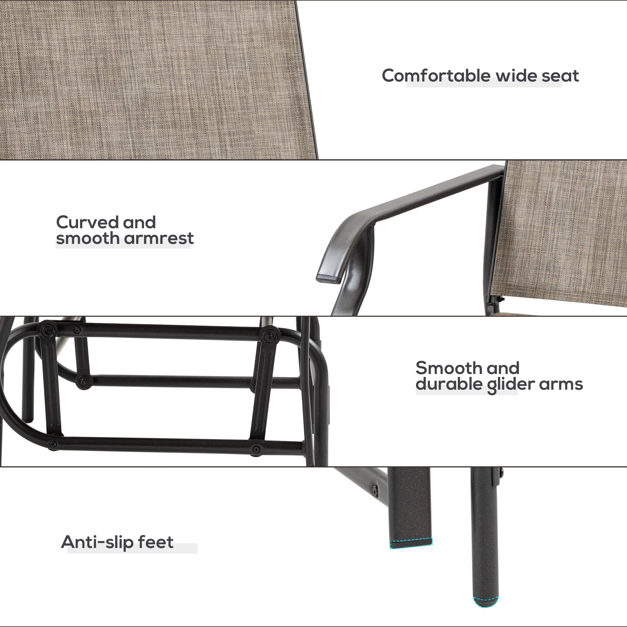 2 Piece Glider Set, Outdoor Swing Chairs, Patio Rocking Armchairs with Breathable Mesh Fabric, Steel Frame for Garden, Backyard, Patio, Dark, Brown/Khaki