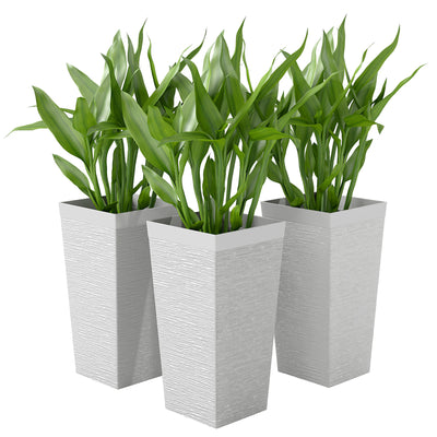 22.8 Inch Set of 3 Outdoor Planters with Stone Finish and Wheels, Stackable Tapered Planters with Drainage Hole