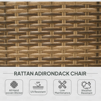 Patio Adirondack Chair with Rattan Wicker, Soft Cushions, Tall Curved Backrest for Deck or Garden