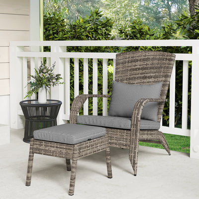 Wicker Adirondack Chair Fire Pit Chair w/ Ottoman & Cushions