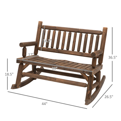 2-Person Wood Rocking Chair with Log Design, Heavy Duty Loveseat with Wide Curved Seats for Patio, Backyard, Garden
