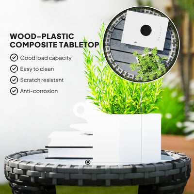 18" Wicker Outdoor Coffee Table, PE Rattan Patio Side Table with 2-Tier Storage, Composite Wood Top