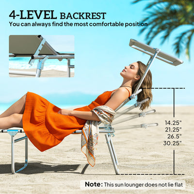 Outdoor Pool Chaise Lounge Chair, Folding Tanning Chair with Sun Shade