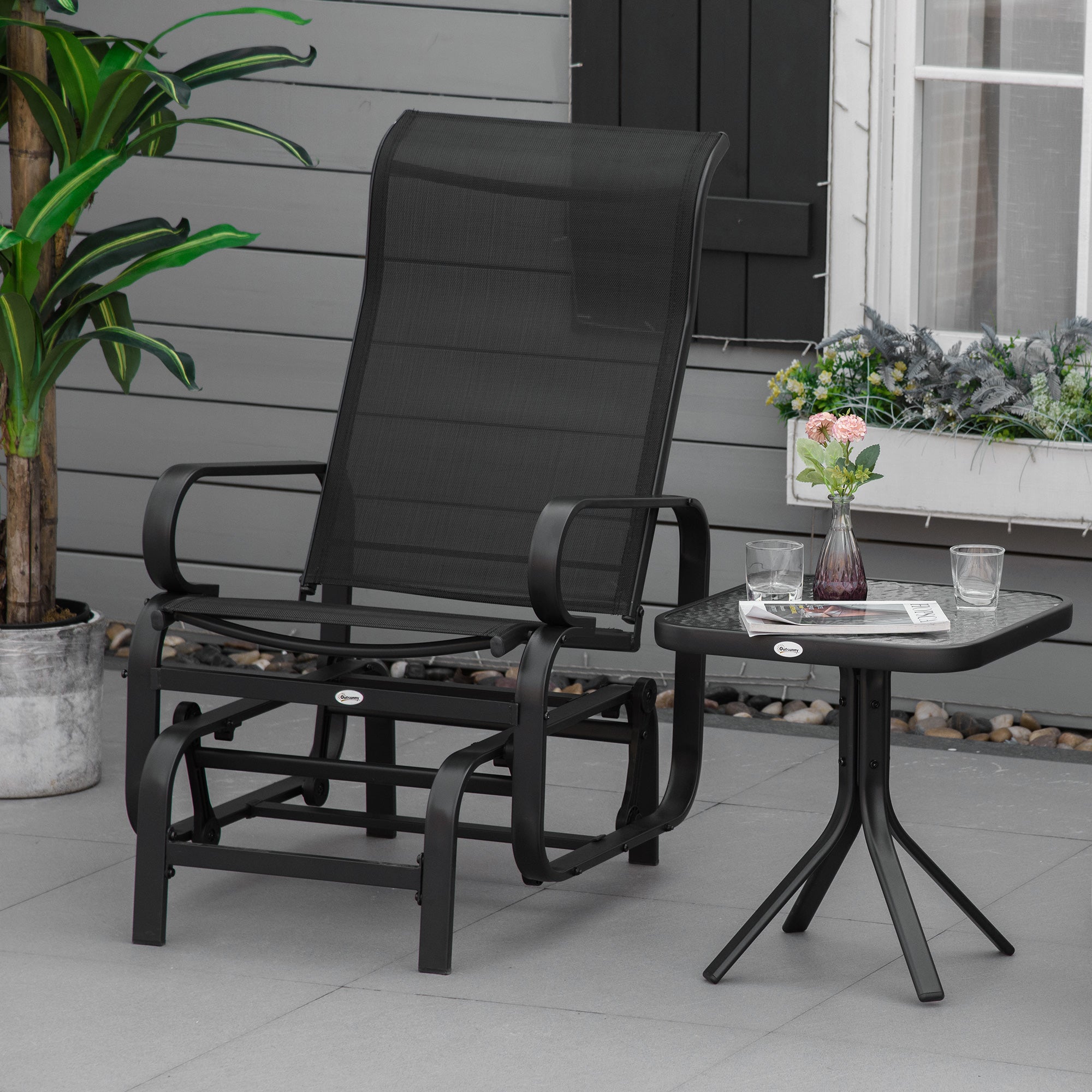 Outdoor Patio Glider Rocker, Metal High-Back Chair for Outdoor Use
