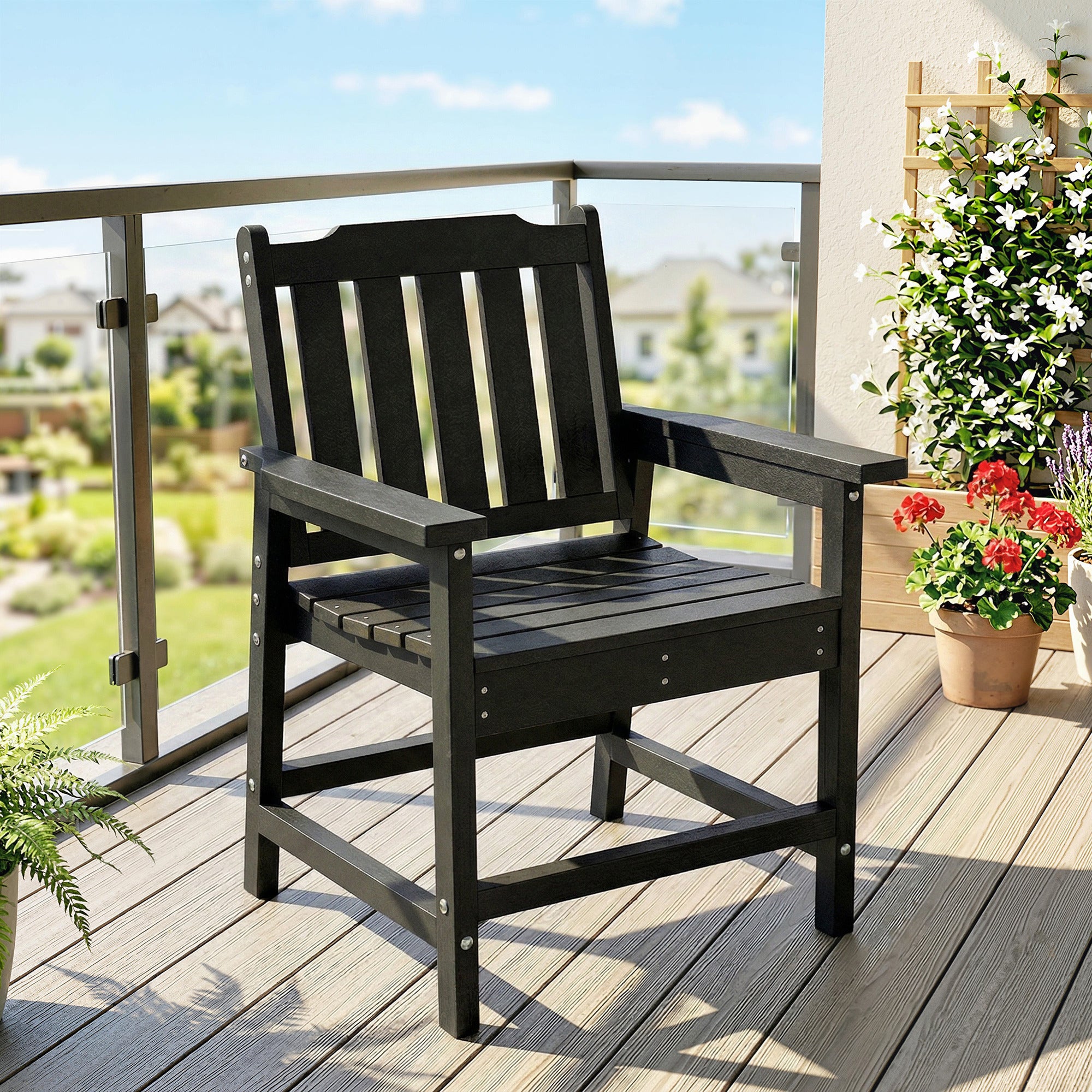 All-Weather Patio Chair, HDPE Patio Dining Chair, Heavy Duty Wood-Like Outdoor Furniture for Garden, Backyard, Deck, Porch, Lawn