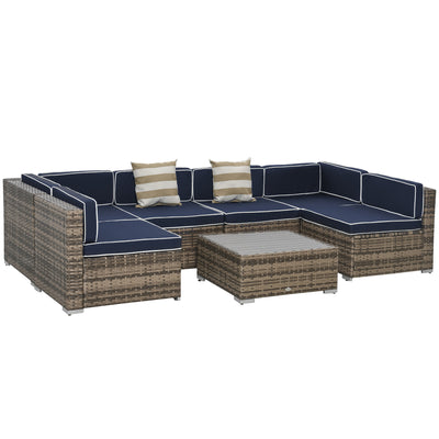 Modern Rattan Patio Furniture Set, 7-Piece Outdoor Wicker Sofa Set with Cushions for Home & Family Gatherings