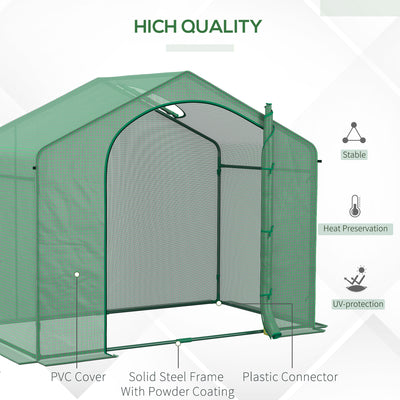 6' x 3' x 5' Portable Walk-in Greenhouse, PE Cover, Steel Frame Garden Hot House, Zipper Door, Top Vent for Flowers, Vegetables, Saplings, Tropical Plants, Green