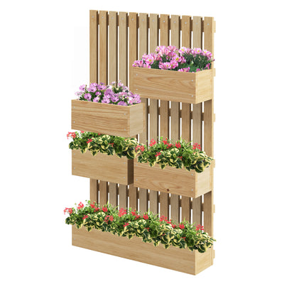 Wall Mounted Planter with Trellis and Drainage Holes for Small Spaces, Raised Garden Bed, Natural
