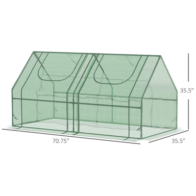 6' x 3' x 3' Portable Greenhouse, Garden Hot House with Two PE/PVC Covers and 2 Roll Up Windows, Green