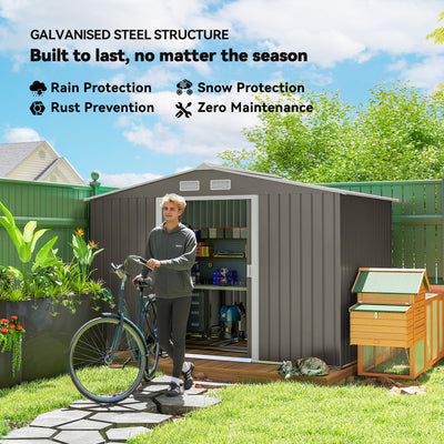 9' x 6' Outdoor Storage Shed, Garden Tool Metal Shed with Foundation Kit