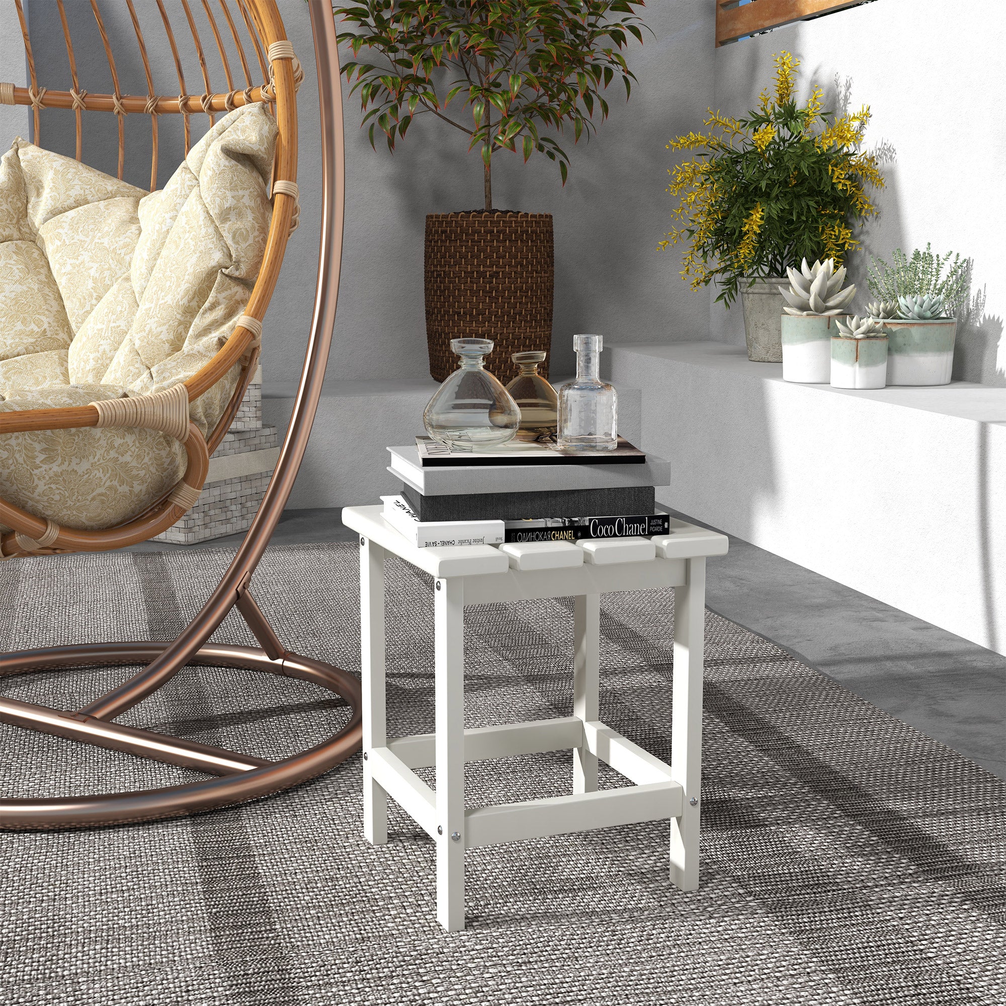 Adirondack Side Table, Square Patio End Table, Weather Resistant 15" Outdoor HDPE Table for Porch, Pool, Balcony