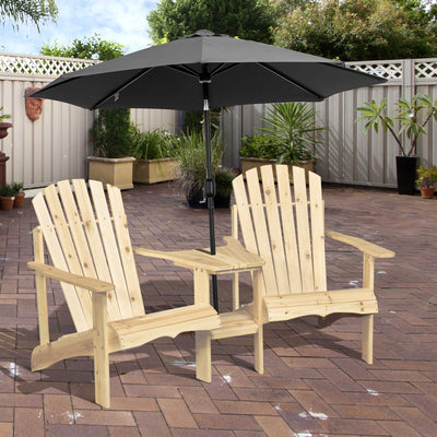 Fire Pit Seating, 2 Wooden Adirondack Chairs with Outdoor Table & Umbrella Hole, Wood 2 Person Adirondack Bench
