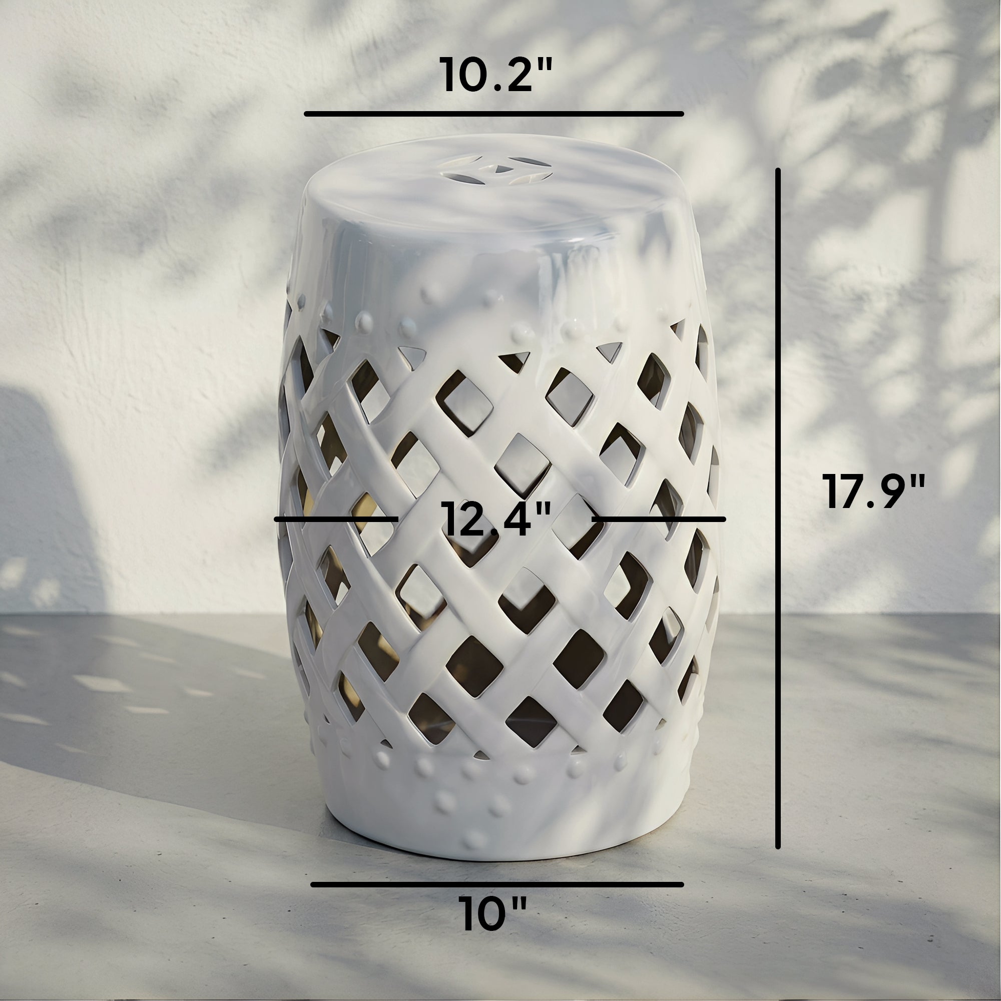 13" x 18" Ceramic Garden Stool with Woven Lattice Design & Glazed Strong Materials Decorative Outdoor Stool