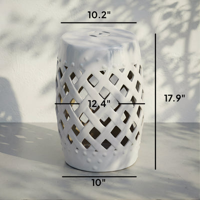13" x 18" Ceramic Garden Stool with Woven Lattice Design & Glazed Strong Materials Decorative Outdoor Stool