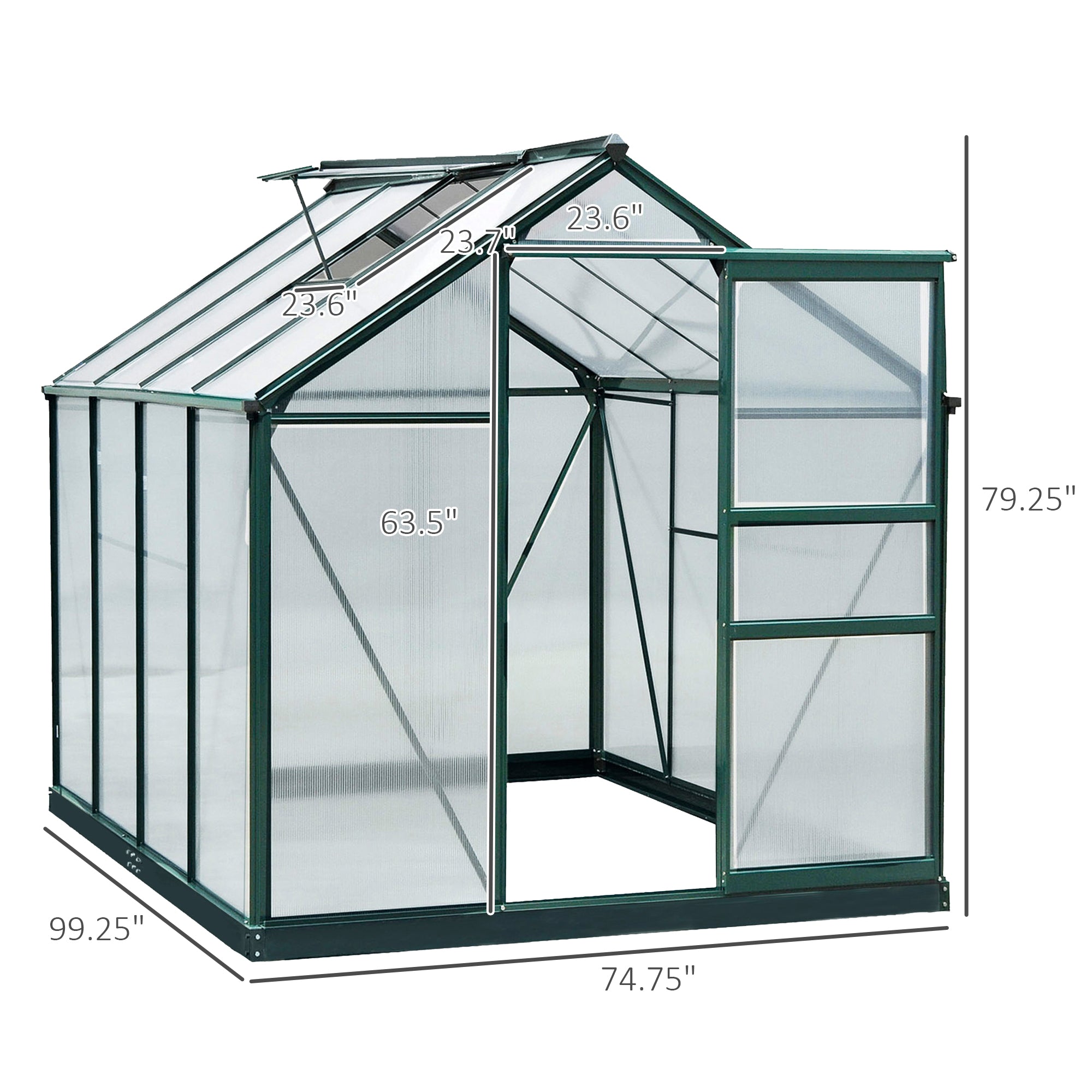 6' x 8' Outdoor Greenhouse with Rain Gutter and Roof Vent for Patio Backyard Dark Green