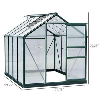 Greenhouse for Outdoors, Polycarbonate Greenhouse with Rain Gutter and Roof Vent, Aluminum Walk-in Green House for Patio Backyard Garden