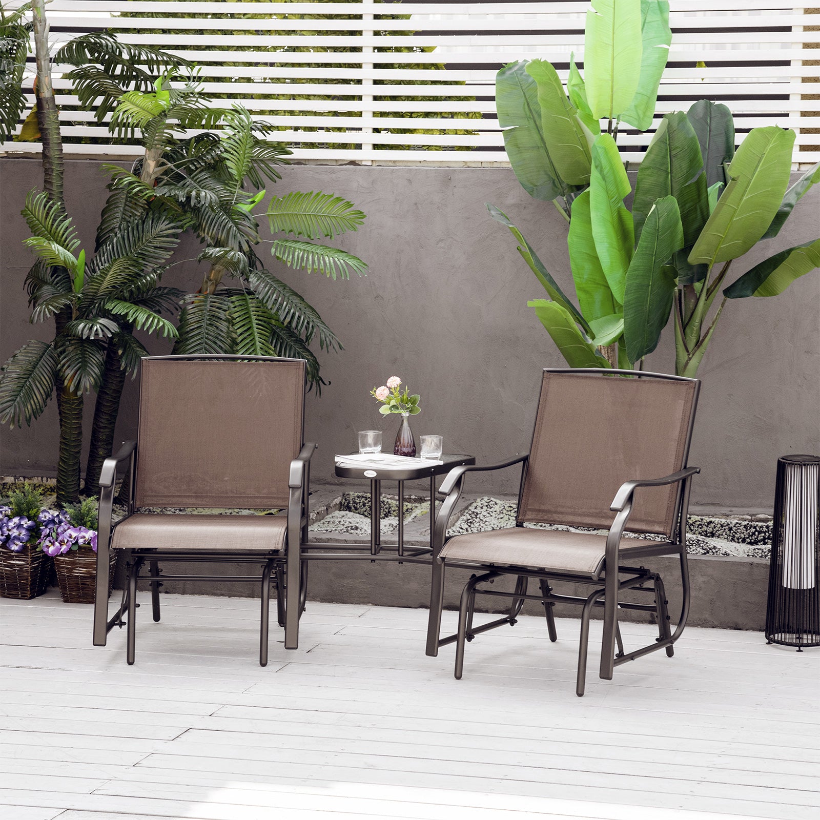 Outdoor Glider Chairs with Coffee Table, Patio 2-Seat Rocking Chair Swing Loveseat with Breathable Sling for Backyard, Garden, and Porch