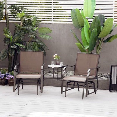 Outdoor Glider Chairs with Coffee Table, Patio 2-Seat Rocking Chair Swing Loveseat with Breathable Sling for Backyard, Garden, and Porch