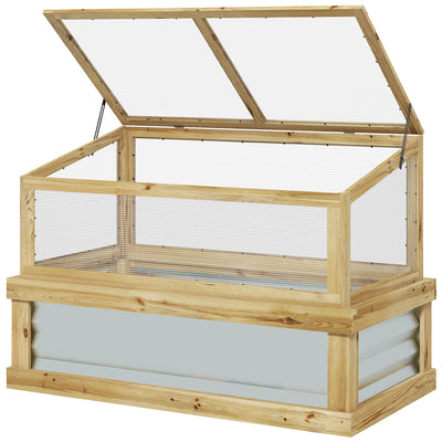 Raised Garden Flower Bed Kit with Lean-to Greenhouse, Wooden Cold Frame Planter, 41" x 22.5" x 28.25"