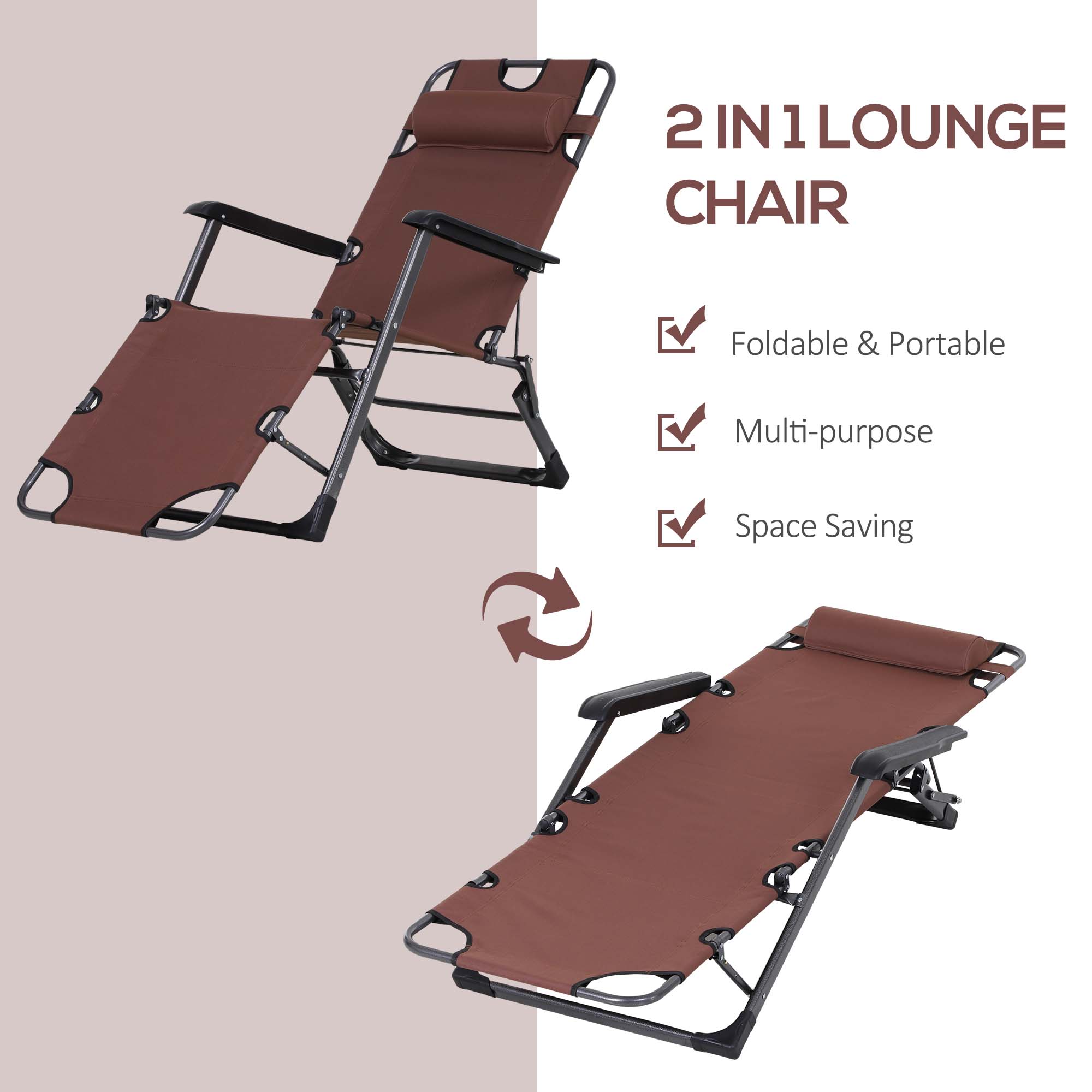 Oxford Fabric Metal Frame Outdoor Pool Sun Lounger Lounge Chair 120°/180°