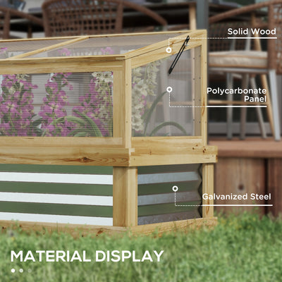 Raised Garden Flower Bed Kit with Lean-to Greenhouse, Wooden Cold Frame Planter, 41" x 22.5" x 28.25"