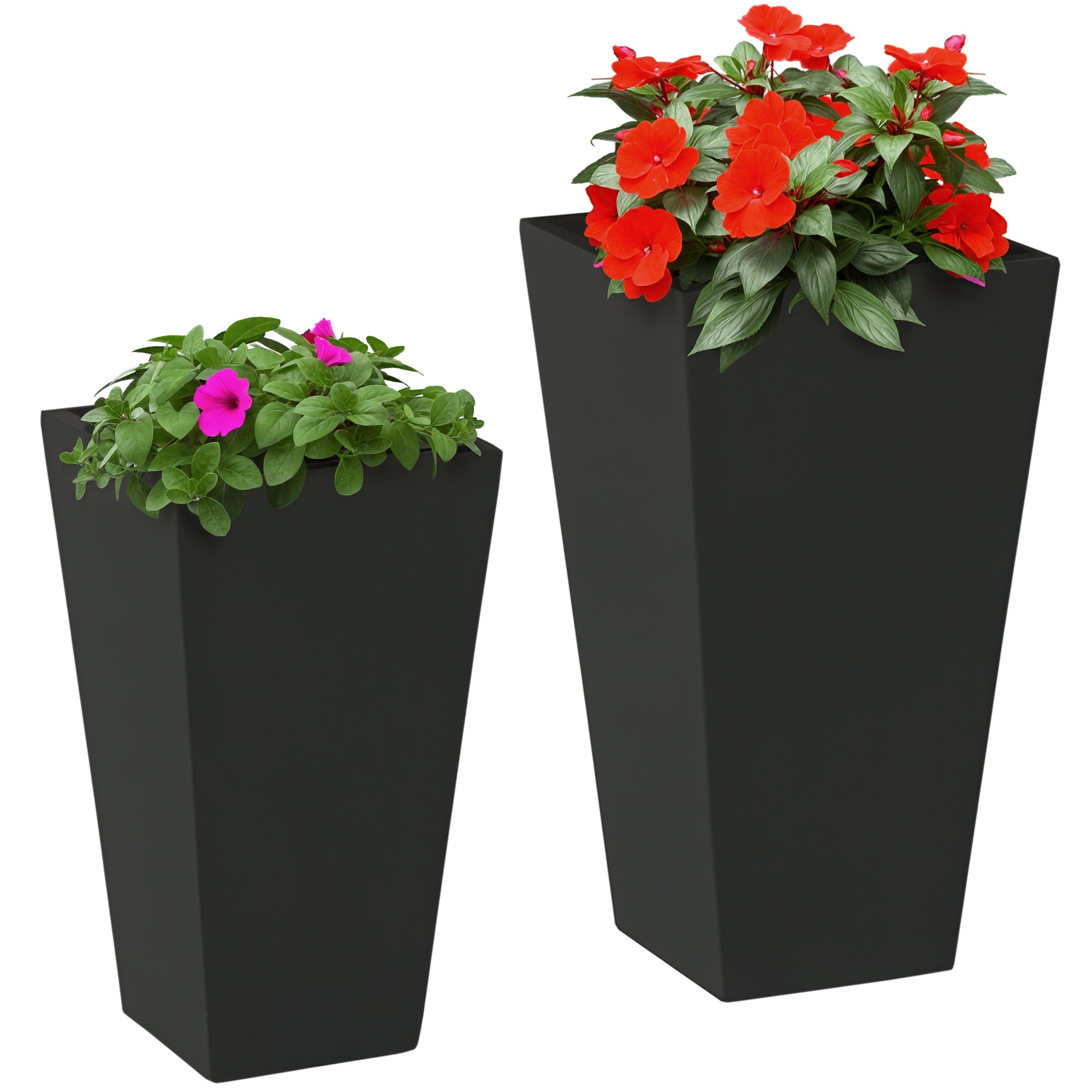 2-Pack Outdoor Planter Set, Flower Pots with Drainage Holes, Durable & Stackable Plant Pot, 22in & 18in, for Porch, Entryway, Patio, Yard, Garden