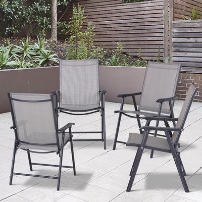 Set of 4 Outdoor Folding Chairs, Stackable Patio Dining Chairs with Armrests, Metal Frame