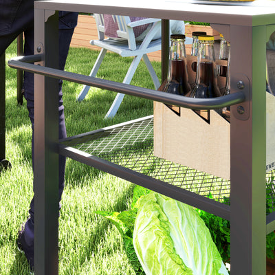 3-Tier Outdoor Grill Cart with Storage Racks, Side Handle, Movable Pizza Oven Table on Wheels