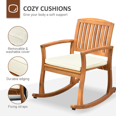 Outdoor Rocking Chair with Cushion, Acacia Wood Patio Rocker for Backyard, Patio, Home, Teak Tone